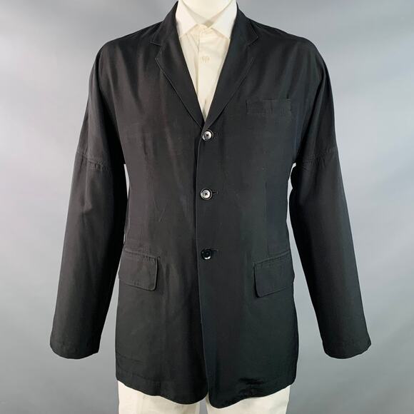 YOHJI YAMAMOTO Size XL Black Silk Single Breasted Drop Shoulder Sport Coat - Picture 1 of 8